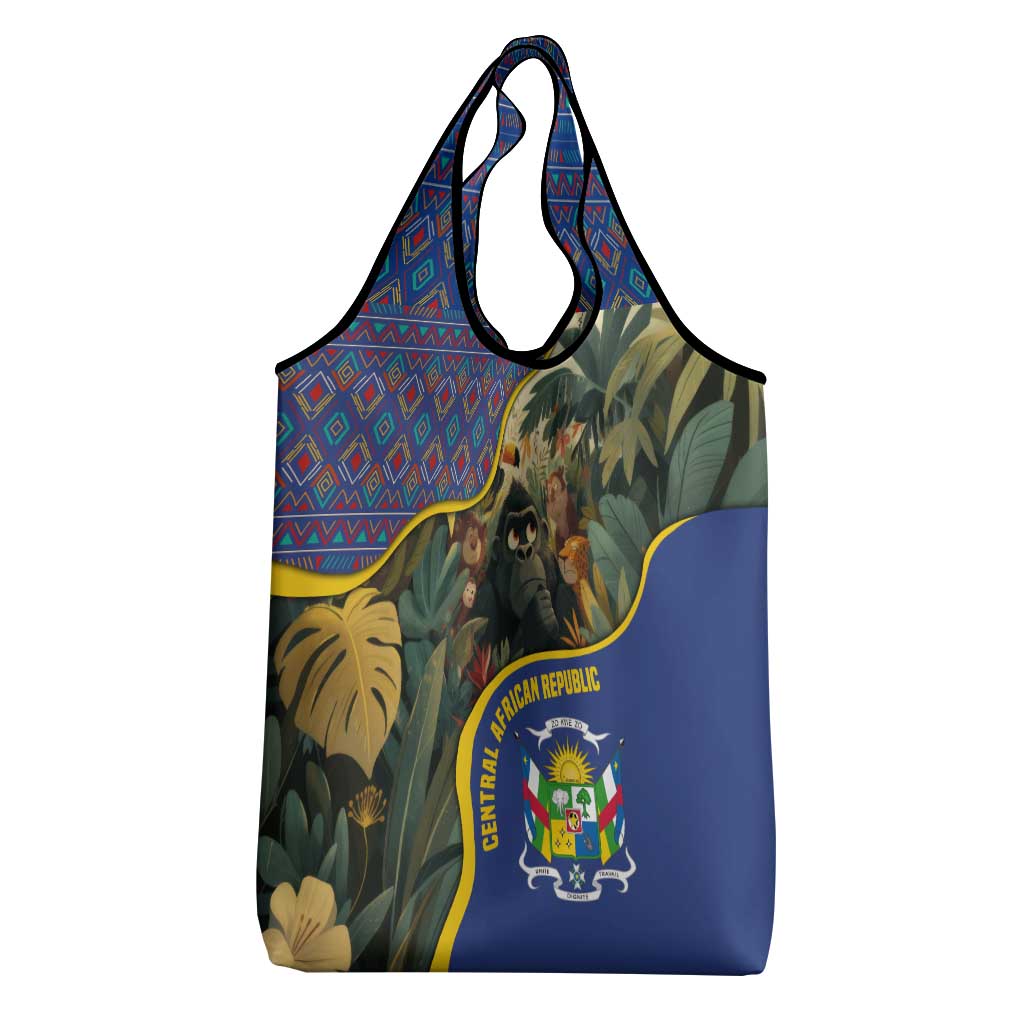 Central African Republic Grocery Bag with Jungle Animal Design and National Emblem Pattern - Wonder Print Shop