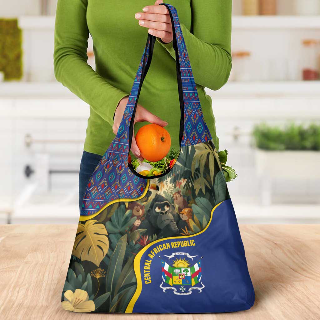 Central African Republic Grocery Bag with Jungle Animal Design and National Emblem Pattern - Wonder Print Shop