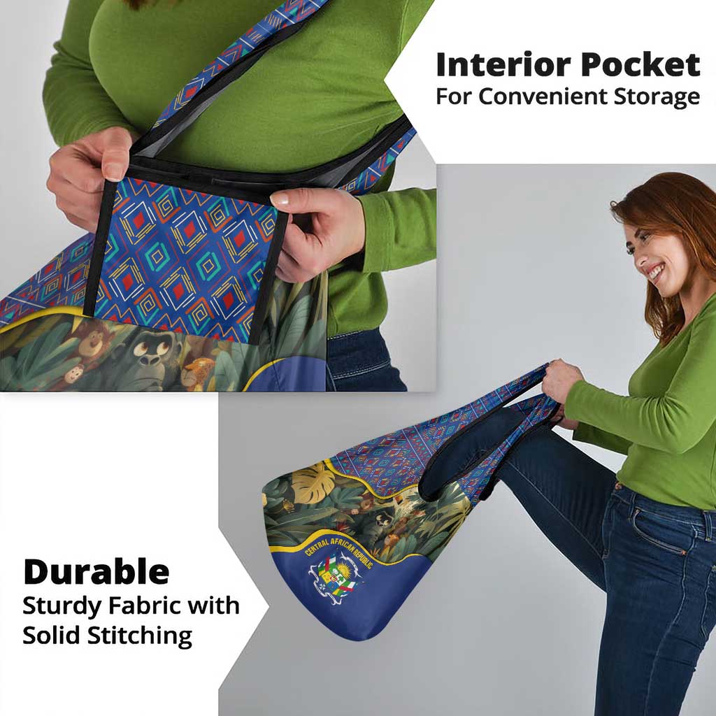 Central African Republic Grocery Bag with Jungle Animal Design and National Emblem Pattern - Wonder Print Shop