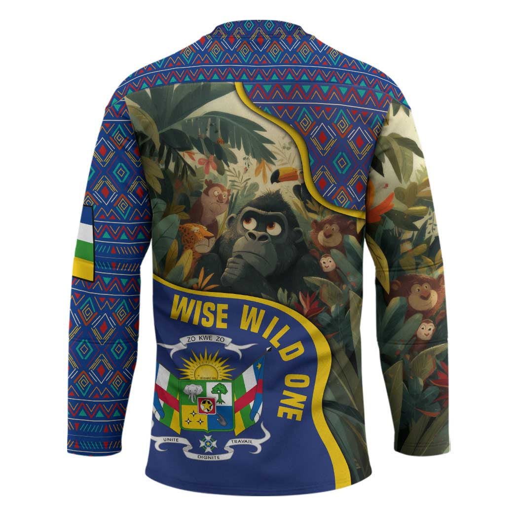 Central African Republic Hockey Jersey with Jungle Animal Design and National Emblem Pattern - Wonder Print Shop