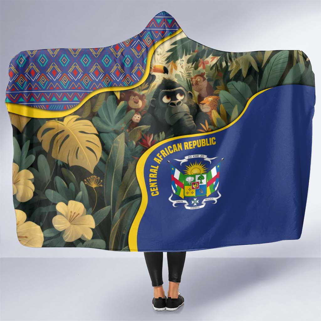 Central African Republic Hooded Blanket with Jungle Animal Design and National Emblem Pattern - Wonder Print Shop