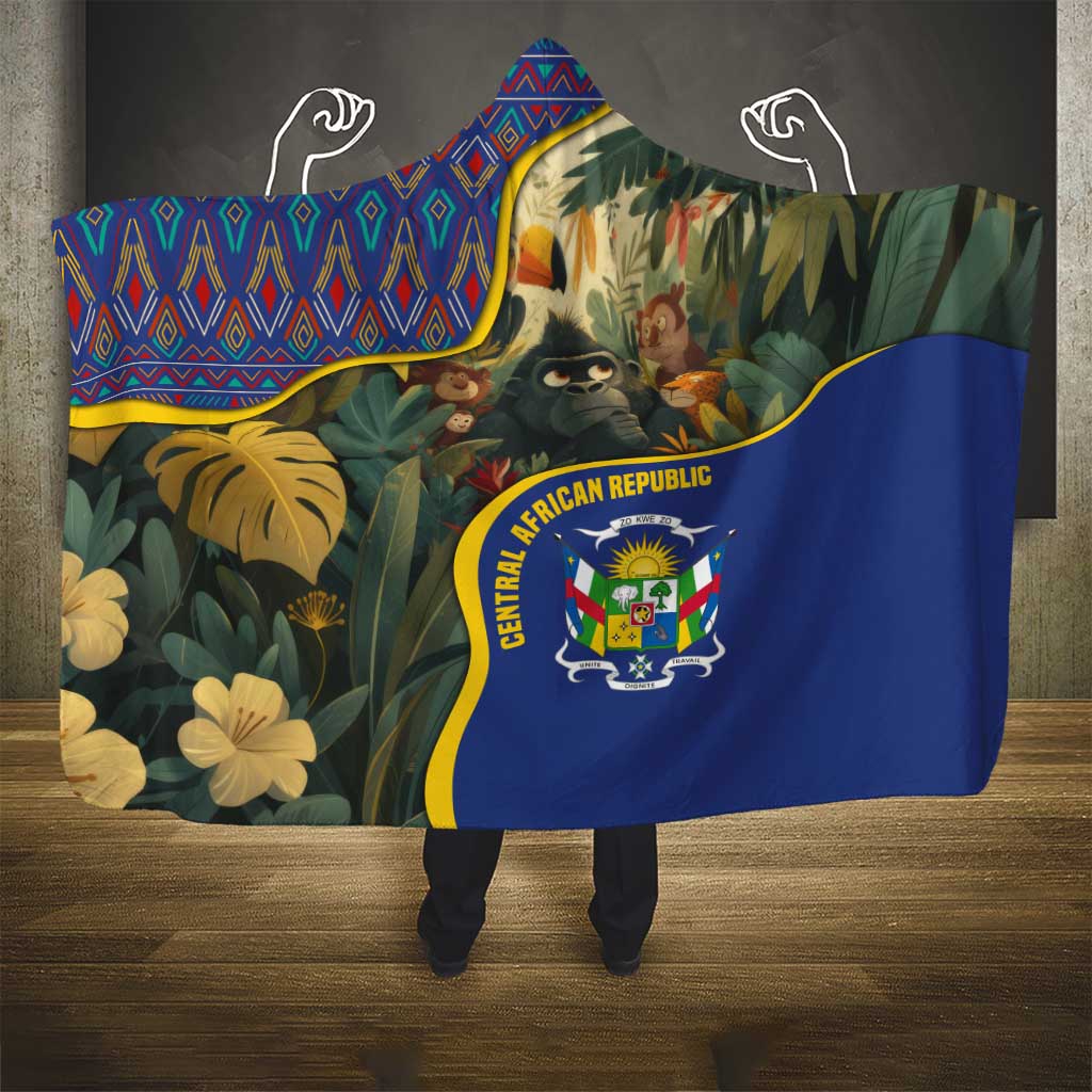 Central African Republic Hooded Blanket with Jungle Animal Design and National Emblem Pattern - Wonder Print Shop