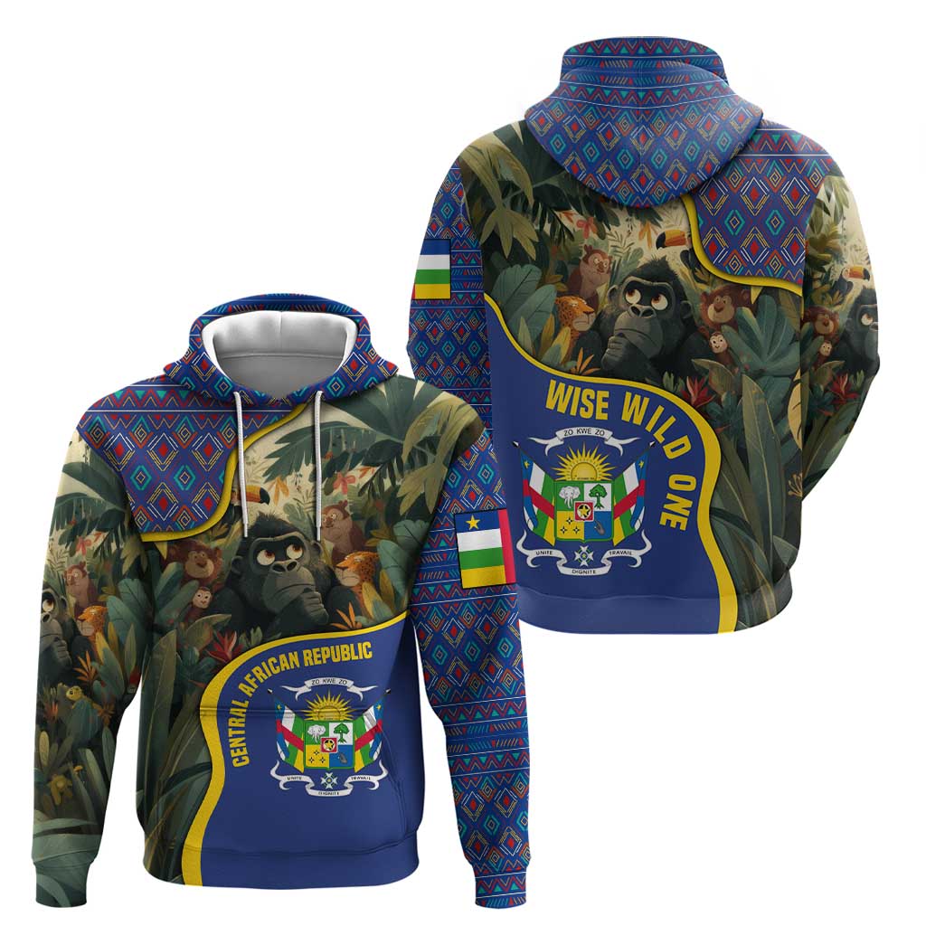 Central African Republic Hoodie with Jungle Animal Design and National Emblem Pattern - Wonder Print Shop
