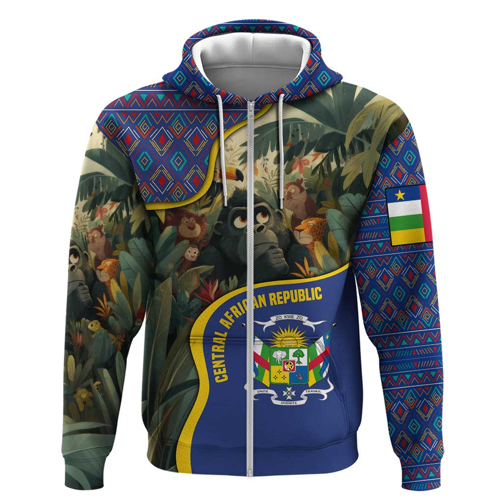 Central African Republic Hoodie with Jungle Animal Design and National Emblem Pattern - Wonder Print Shop