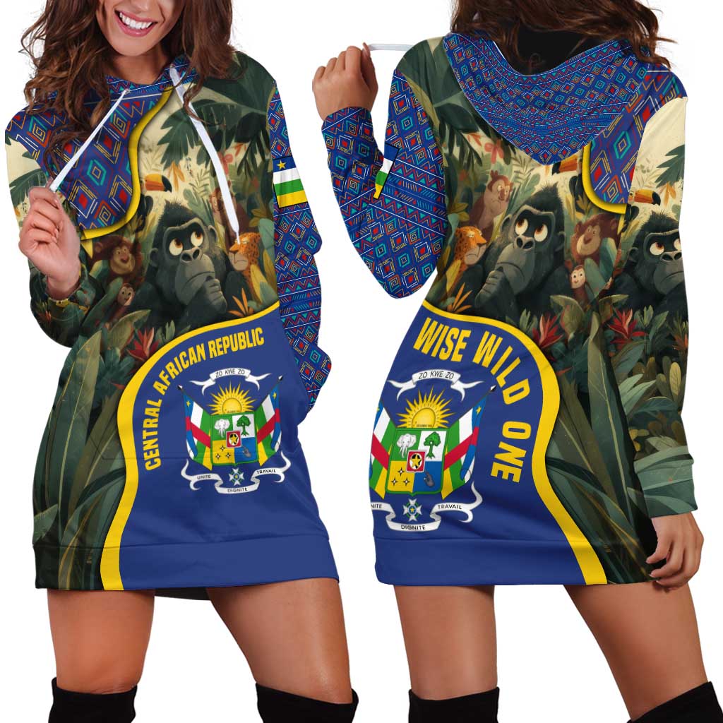 Central African Republic Hoodie Dress with Jungle Animal Design and National Emblem Pattern - Wonder Print Shop