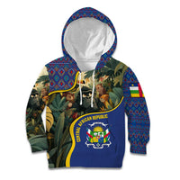 Central African Republic Kid Hoodie with Jungle Animal Design and National Emblem Pattern - Wonder Print Shop