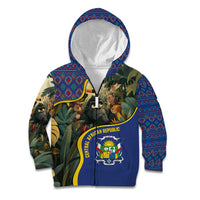 Central African Republic Kid Hoodie with Jungle Animal Design and National Emblem Pattern - Wonder Print Shop