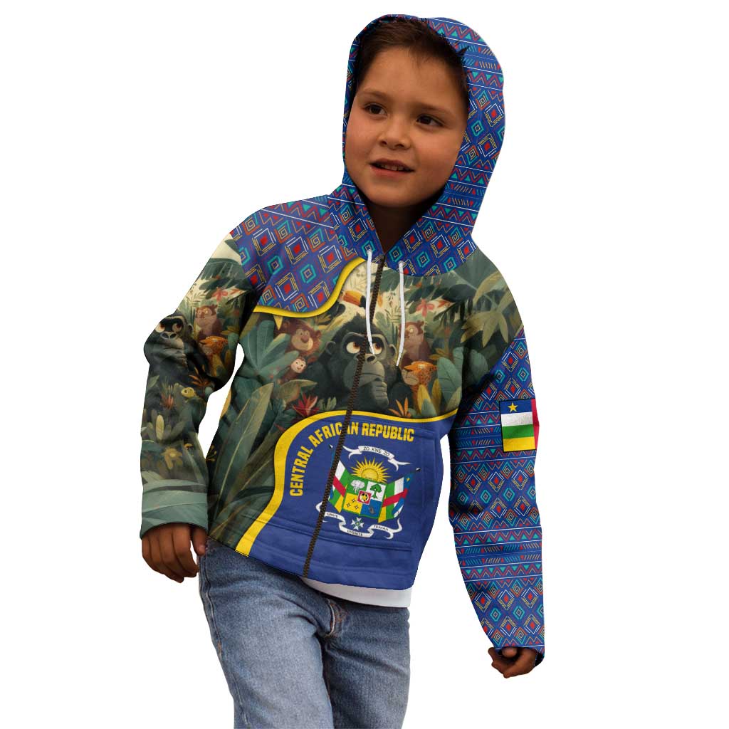 Central African Republic Kid Hoodie with Jungle Animal Design and National Emblem Pattern - Wonder Print Shop