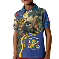 Central African Republic Kid Polo Shirt with Jungle Animal Design and National Emblem Pattern - Wonder Print Shop