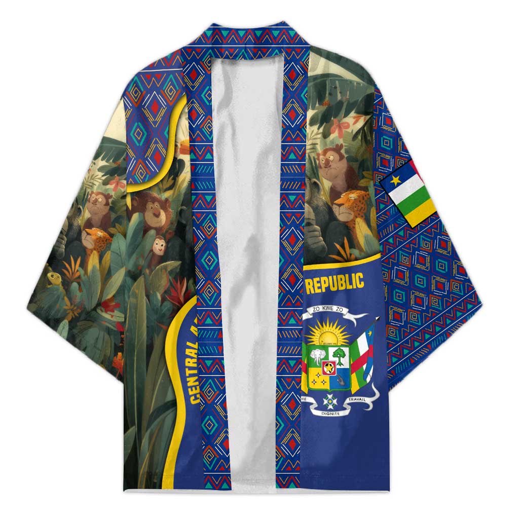 Central African Republic Kimono with Jungle Animal Design and National Emblem Pattern - Wonder Print Shop