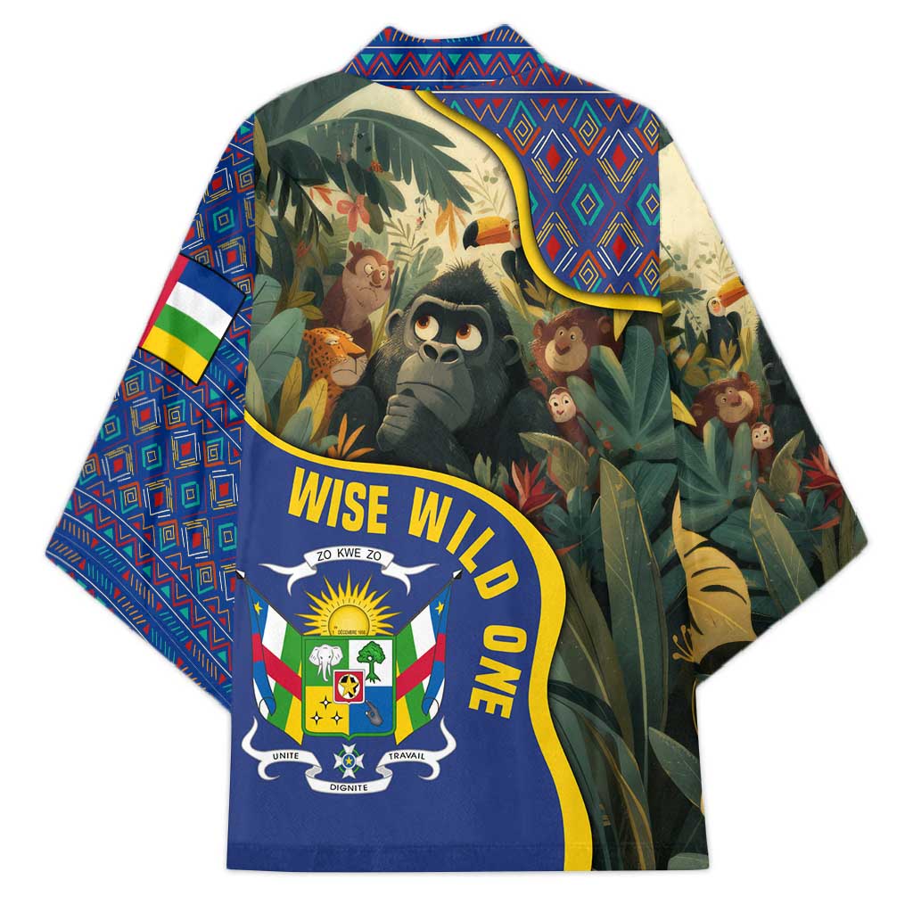 Central African Republic Kimono with Jungle Animal Design and National Emblem Pattern - Wonder Print Shop