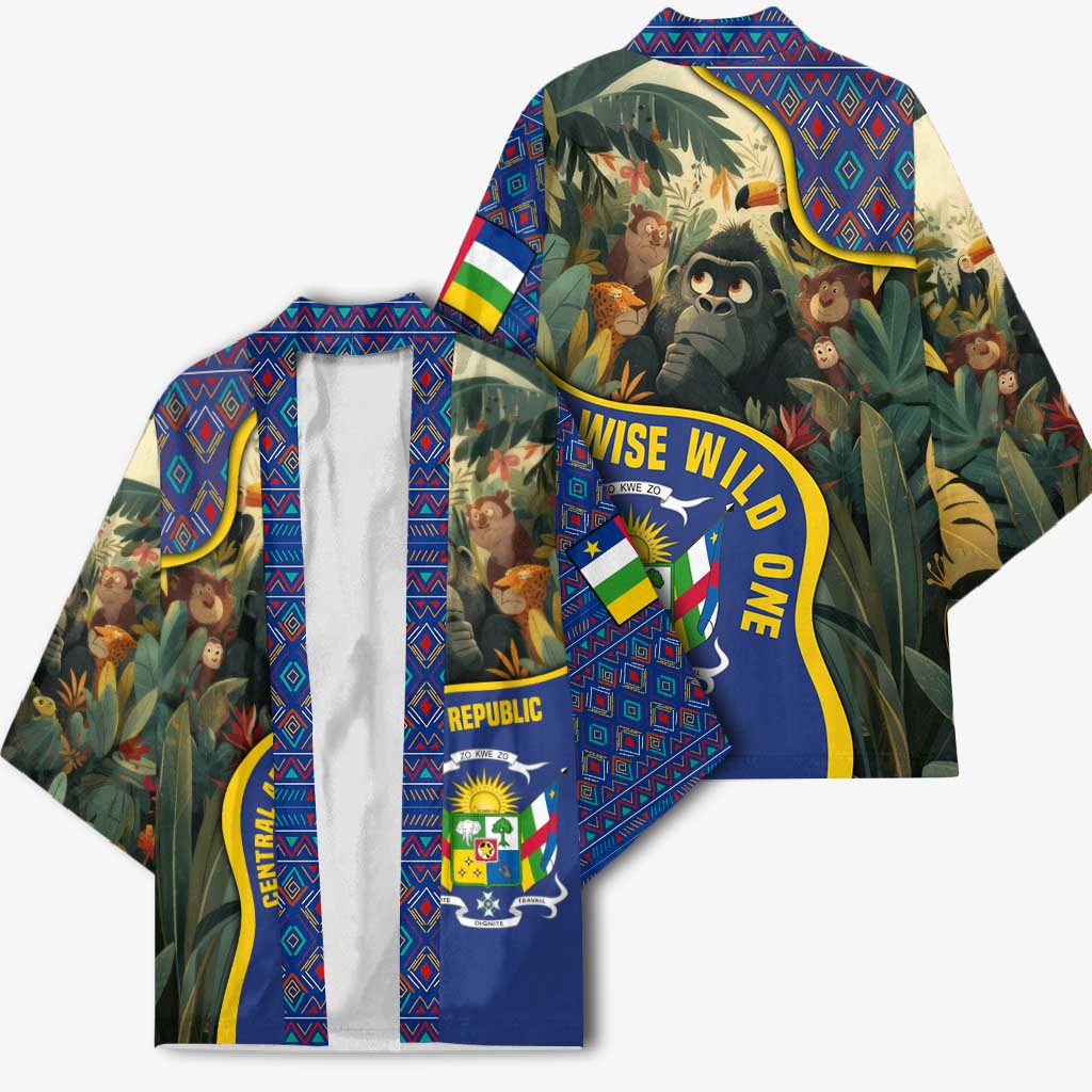 Central African Republic Kimono with Jungle Animal Design and National Emblem Pattern - Wonder Print Shop