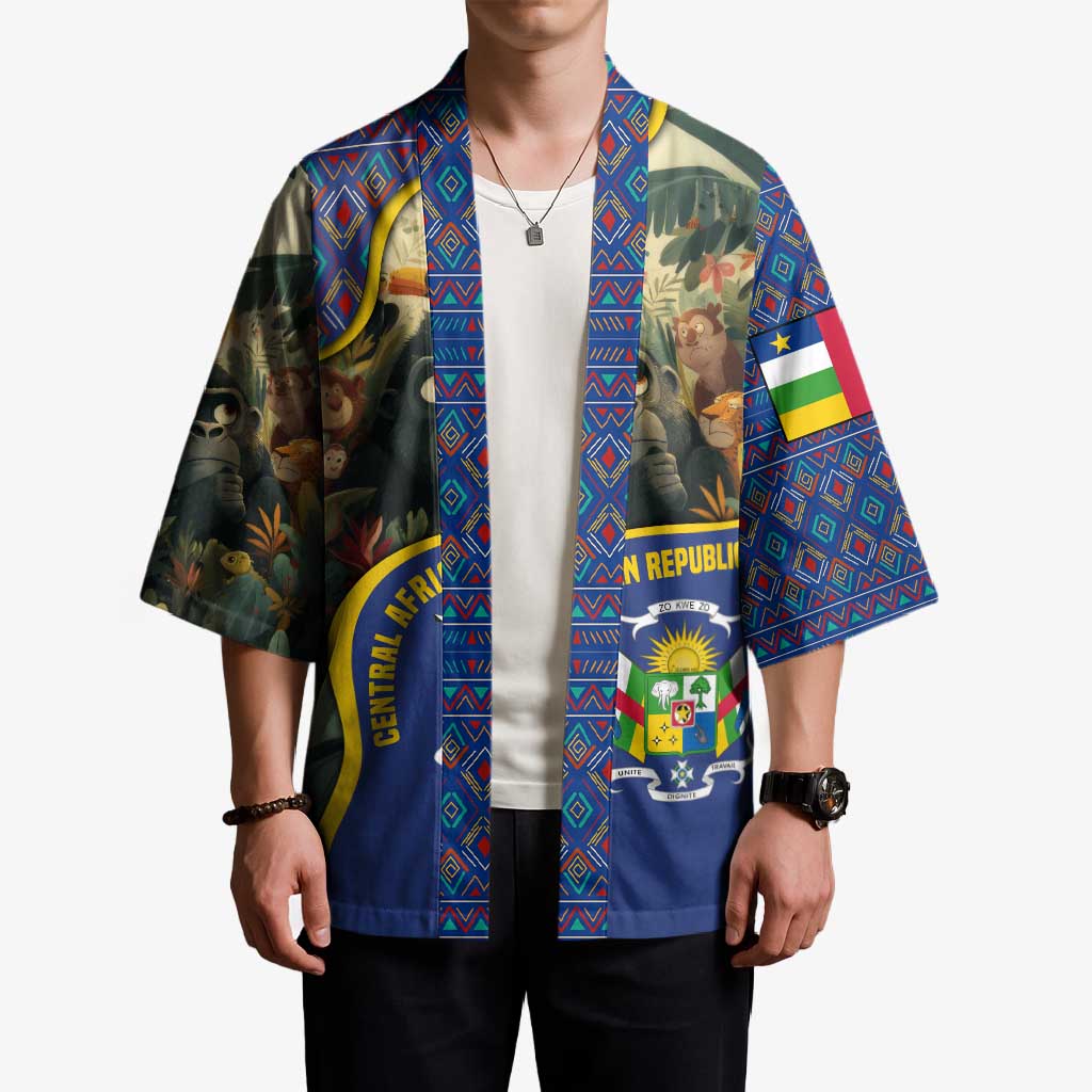 Central African Republic Kimono with Jungle Animal Design and National Emblem Pattern - Wonder Print Shop