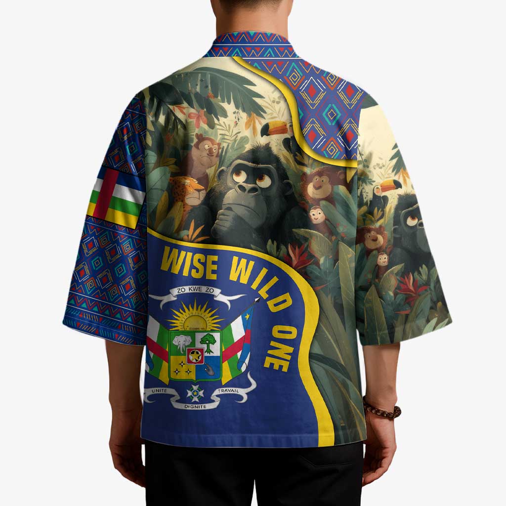 Central African Republic Kimono with Jungle Animal Design and National Emblem Pattern - Wonder Print Shop