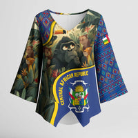 Central African Republic Kimono Sleeve Blouse with Jungle Animal Design and National Emblem Pattern - Wonder Print Shop