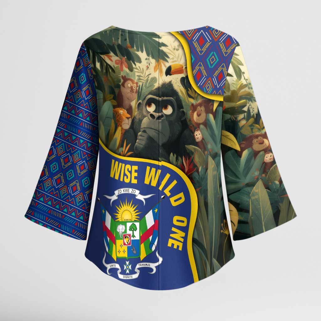 Central African Republic Kimono Sleeve Blouse with Jungle Animal Design and National Emblem Pattern - Wonder Print Shop