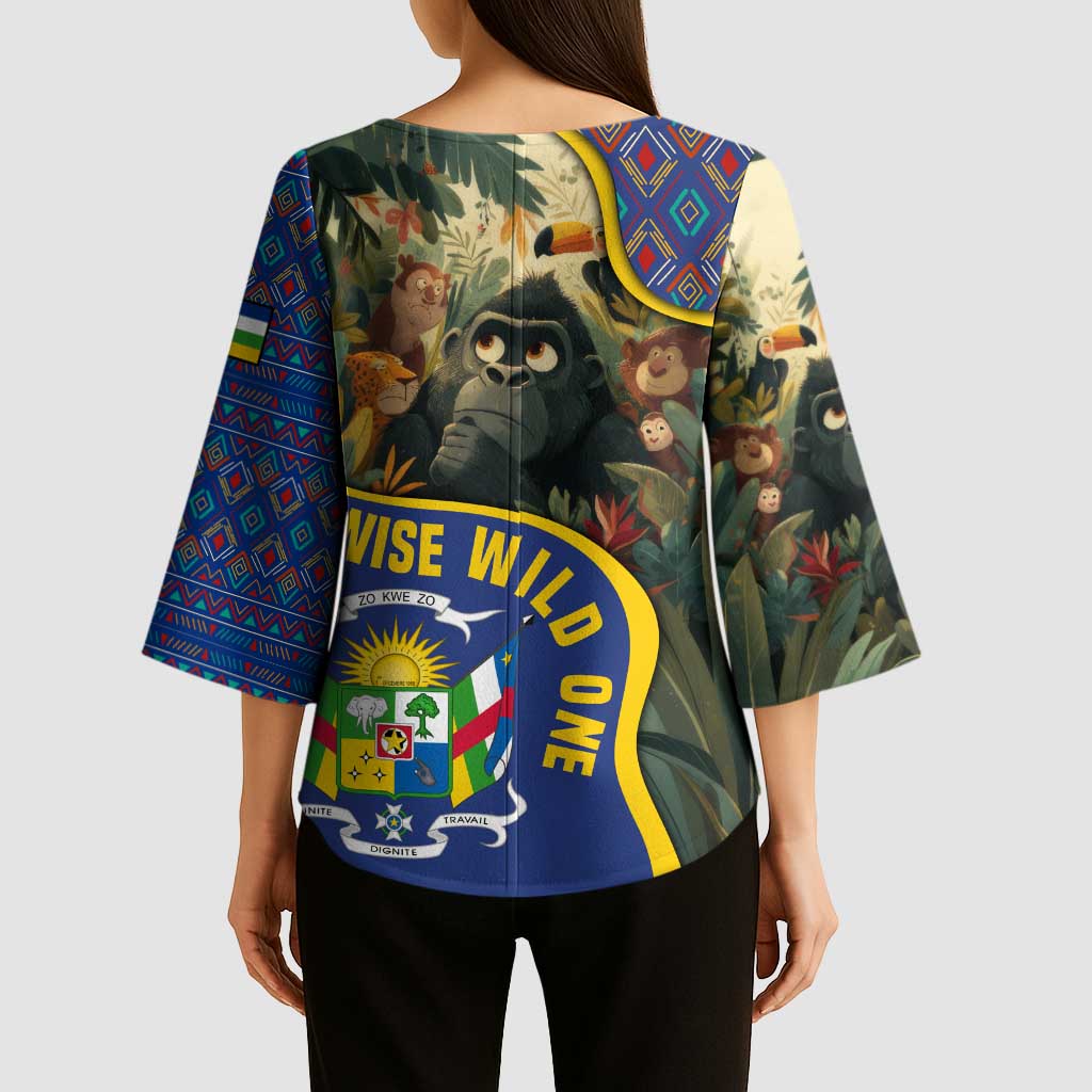 Central African Republic Kimono Sleeve Blouse with Jungle Animal Design and National Emblem Pattern - Wonder Print Shop