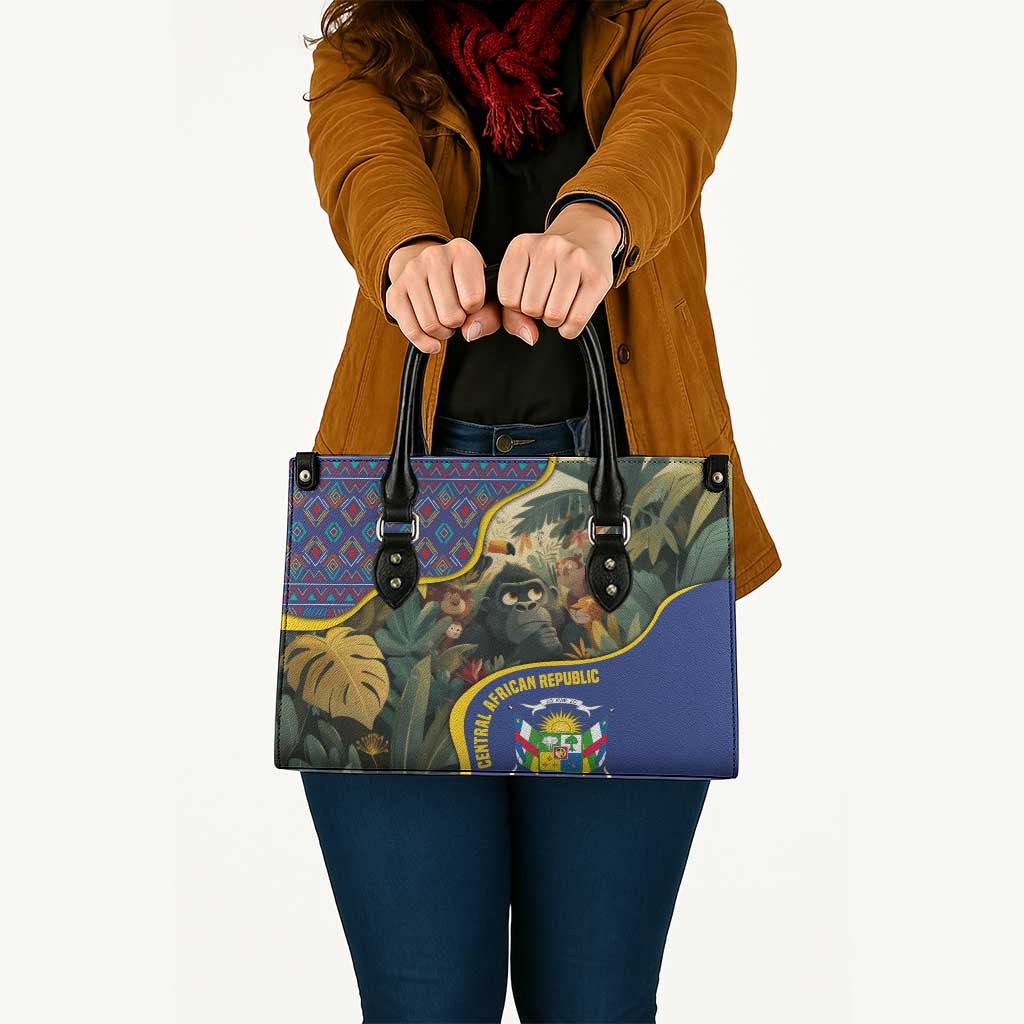 Central African Republic Leather Bag with Jungle Animal Design and National Emblem Pattern - Wonder Print Shop