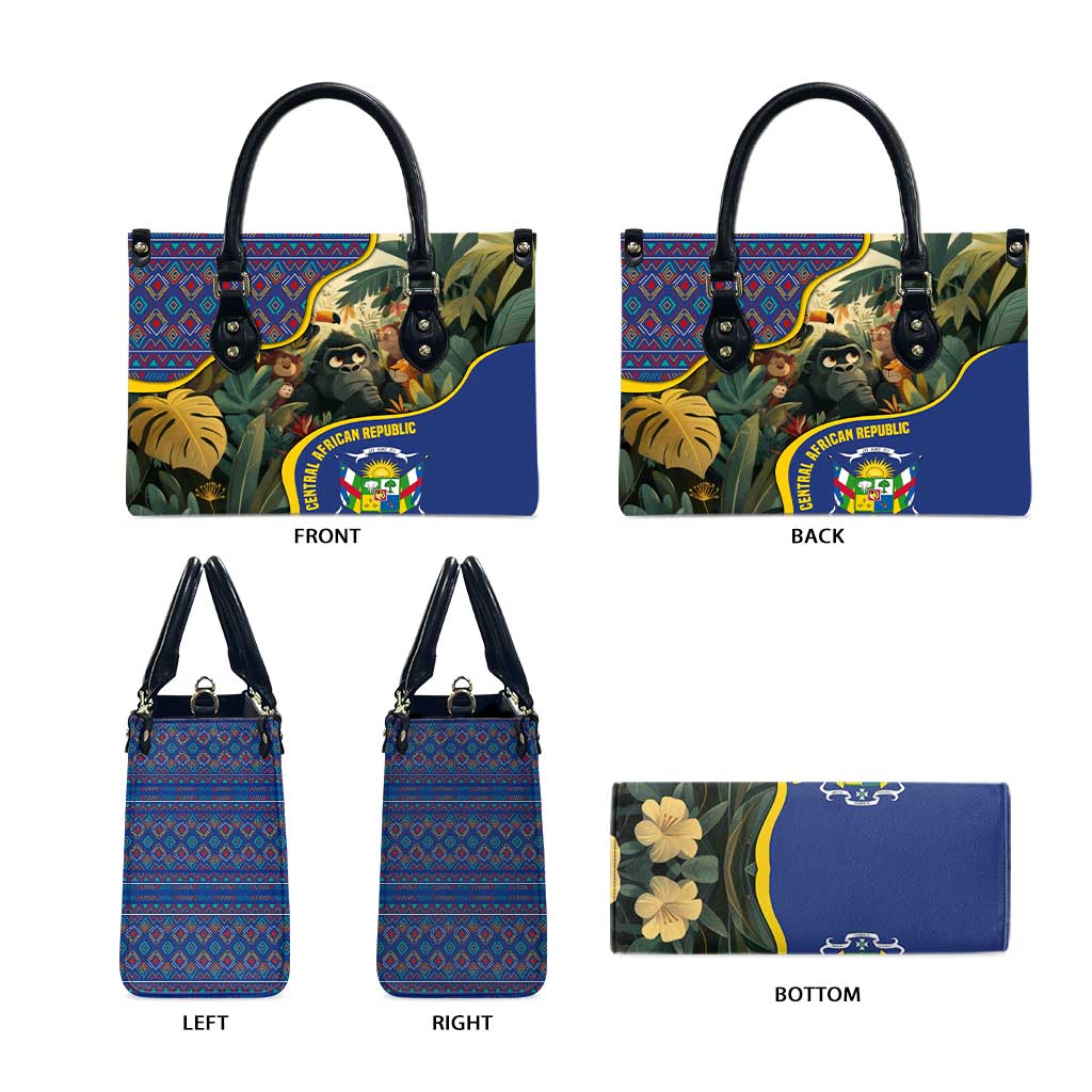Central African Republic Leather Bag with Jungle Animal Design and National Emblem Pattern - Wonder Print Shop