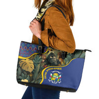 Central African Republic Leather Tote Bag with Jungle Animal Design and National Emblem Pattern - Wonder Print Shop