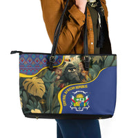 Central African Republic Leather Tote Bag with Jungle Animal Design and National Emblem Pattern - Wonder Print Shop