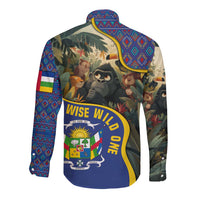 Central African Republic Long Sleeve Button Shirt with Jungle Animal Design and National Emblem Pattern - Wonder Print Shop