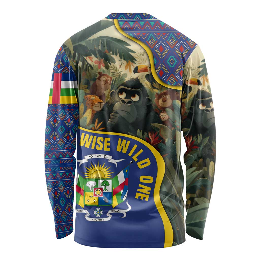 Central African Republic Long Sleeve Shirt with Jungle Animal Design and National Emblem Pattern - Wonder Print Shop