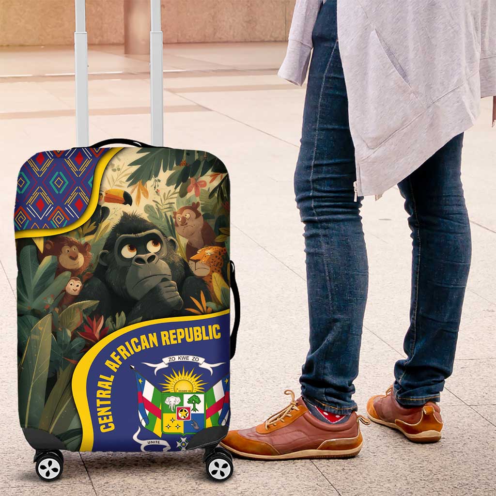 Central African Republic Luggage Cover with Jungle Animal Design and National Emblem Pattern - Wonder Print Shop