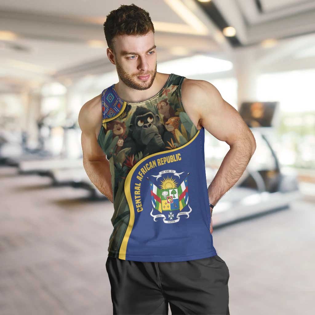 Central African Republic Men Tank Top with Jungle Animal Design and National Emblem Pattern - Wonder Print Shop