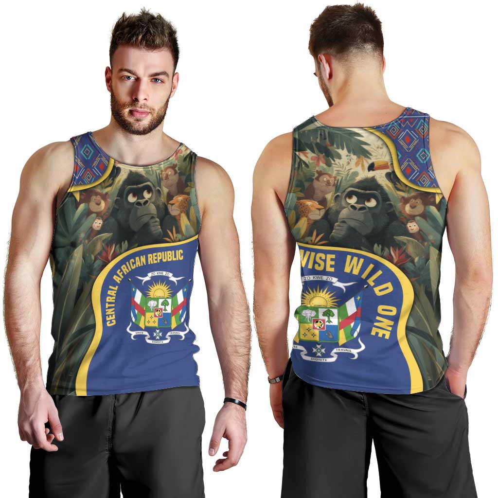 Central African Republic Men Tank Top with Jungle Animal Design and National Emblem Pattern - Wonder Print Shop