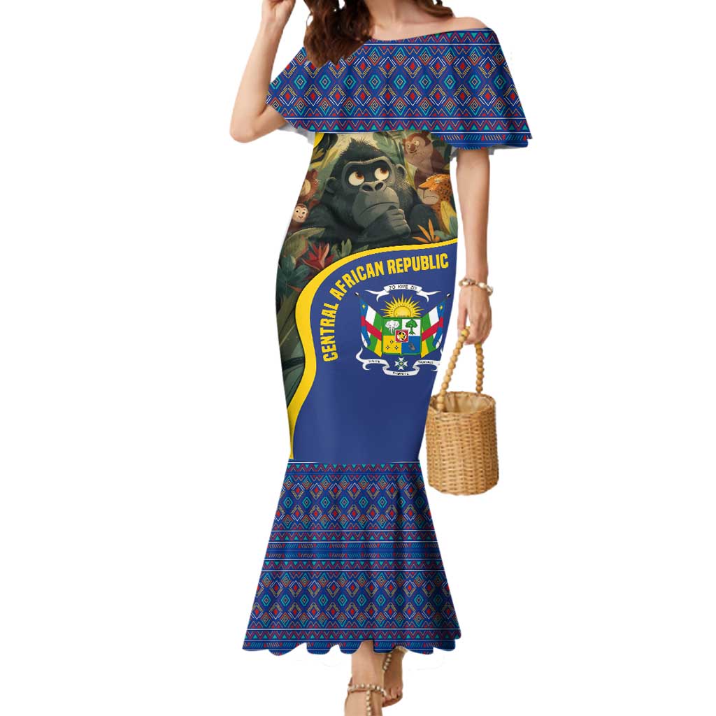 Central African Republic Mermaid Dress with Jungle Animal Design and National Emblem Pattern - Wonder Print Shop