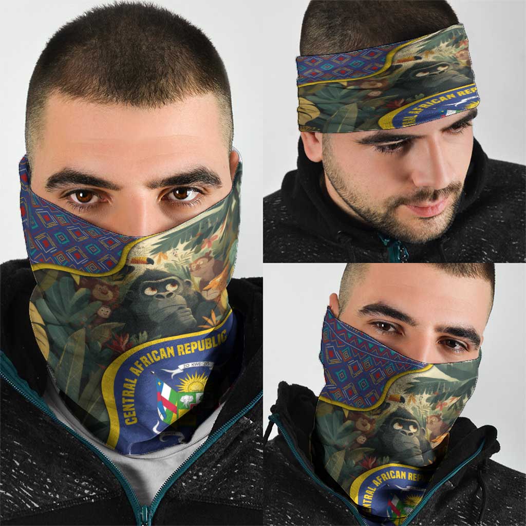Central African Republic Neck Gaiter with Jungle Animal Design and National Emblem Pattern - Wonder Print Shop