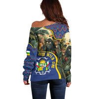 Central African Republic Off Shoulder Sweater with Jungle Animal Design and National Emblem Pattern - Wonder Print Shop