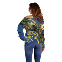 Central African Republic Off Shoulder Sweater with Jungle Animal Design and National Emblem Pattern - Wonder Print Shop