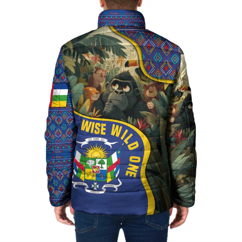 Central African Republic Padded Jacket with Jungle Animal Design and National Emblem Pattern - Wonder Print Shop