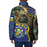 Central African Republic Padded Jacket with Jungle Animal Design and National Emblem Pattern - Wonder Print Shop