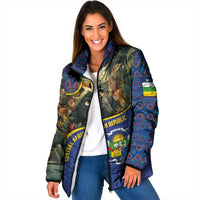 Central African Republic Padded Jacket with Jungle Animal Design and National Emblem Pattern - Wonder Print Shop