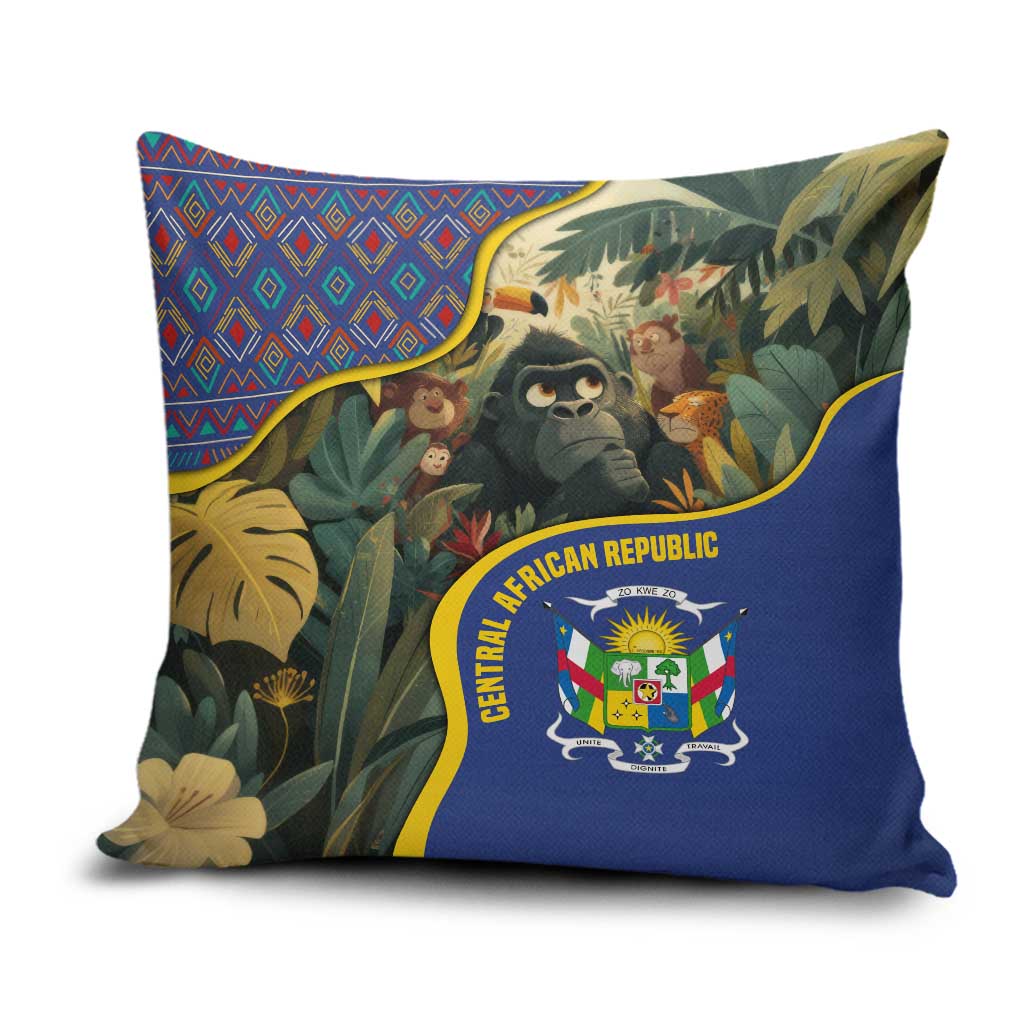 Central African Republic Pillow Cover with Jungle Animal Design and National Emblem Pattern - Wonder Print Shop