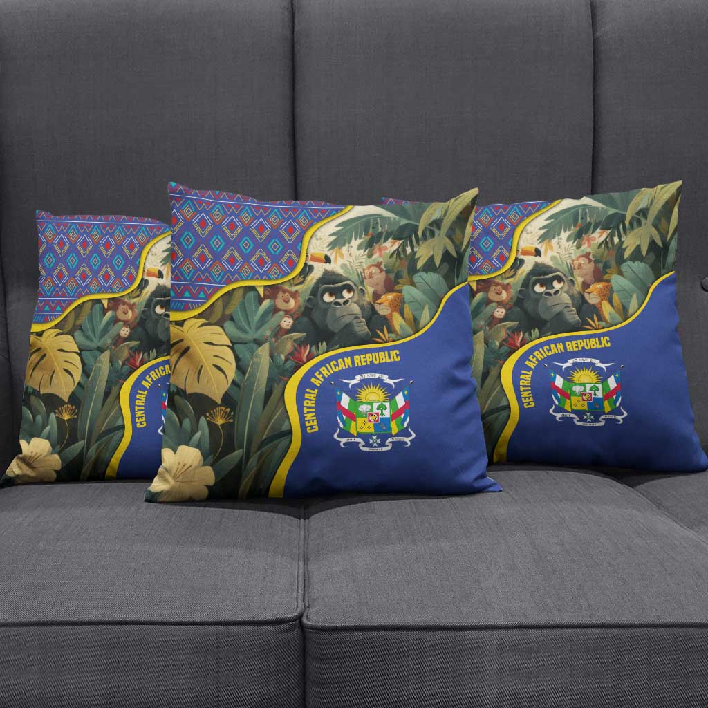 Central African Republic Pillow Cover with Jungle Animal Design and National Emblem Pattern - Wonder Print Shop