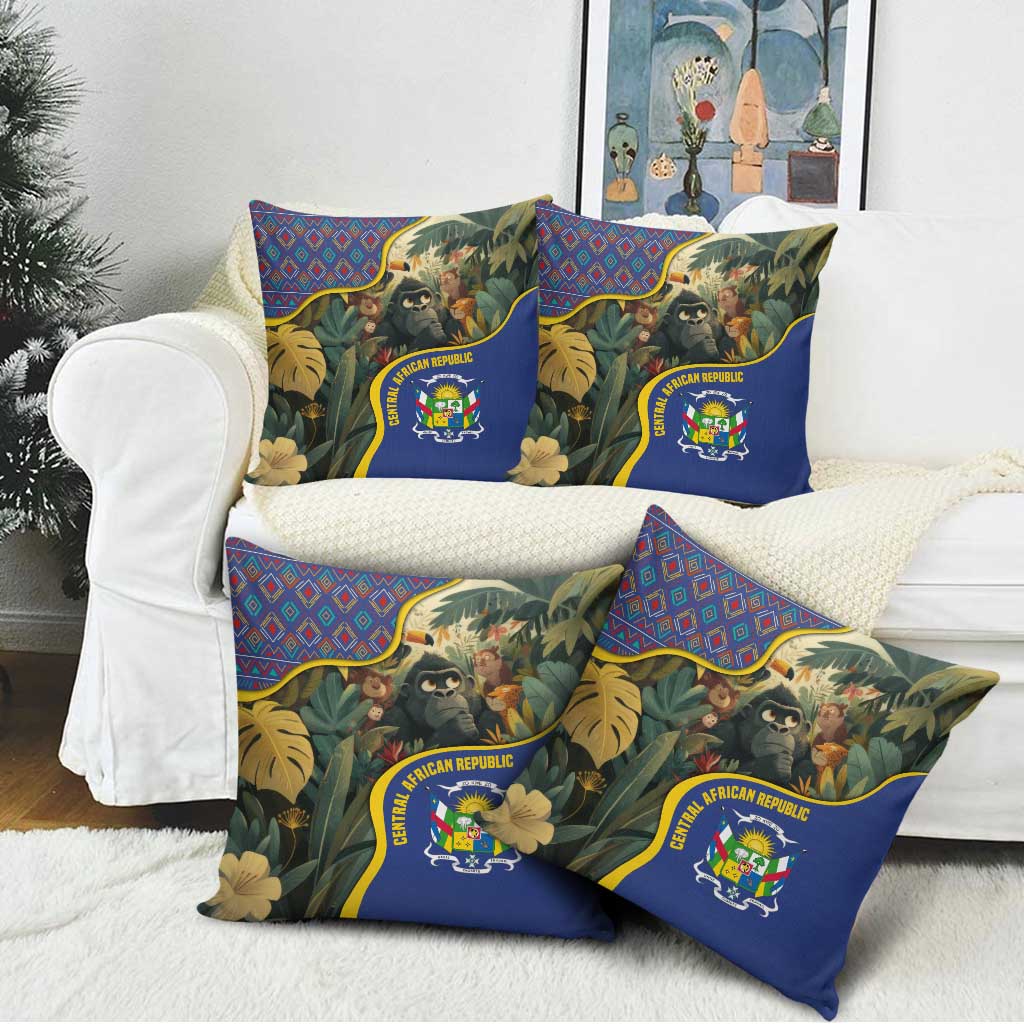 Central African Republic Pillow Cover with Jungle Animal Design and National Emblem Pattern - Wonder Print Shop