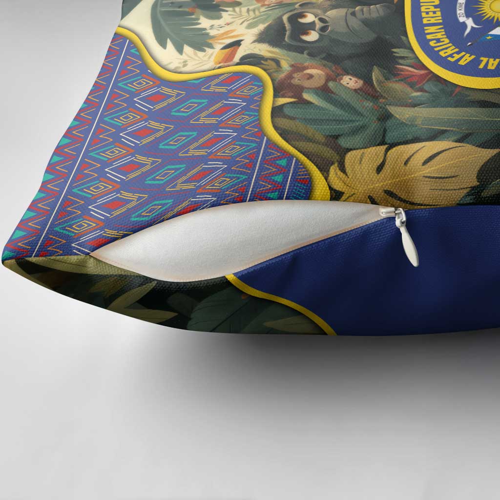 Central African Republic Pillow Cover with Jungle Animal Design and National Emblem Pattern - Wonder Print Shop