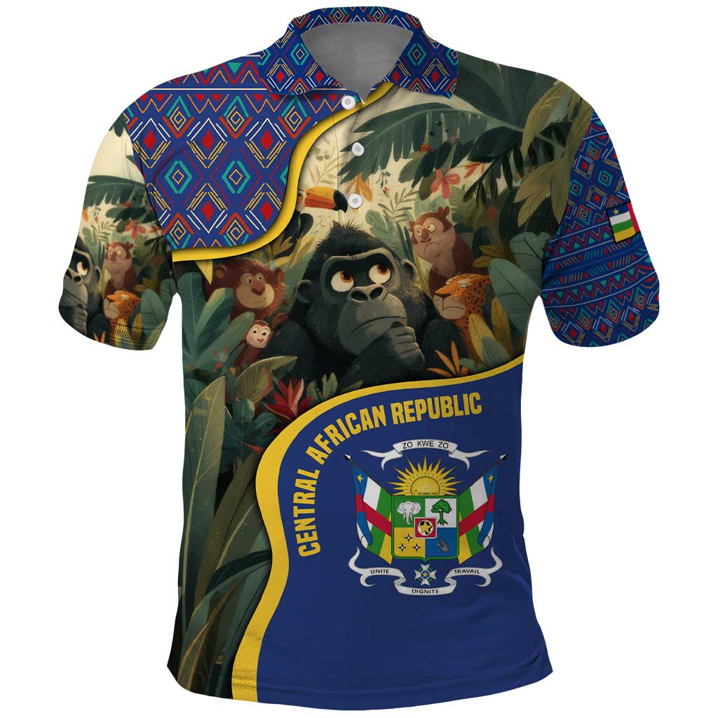 Central African Republic Polo Shirt with Jungle Animal Design and National Emblem Pattern - Wonder Print Shop
