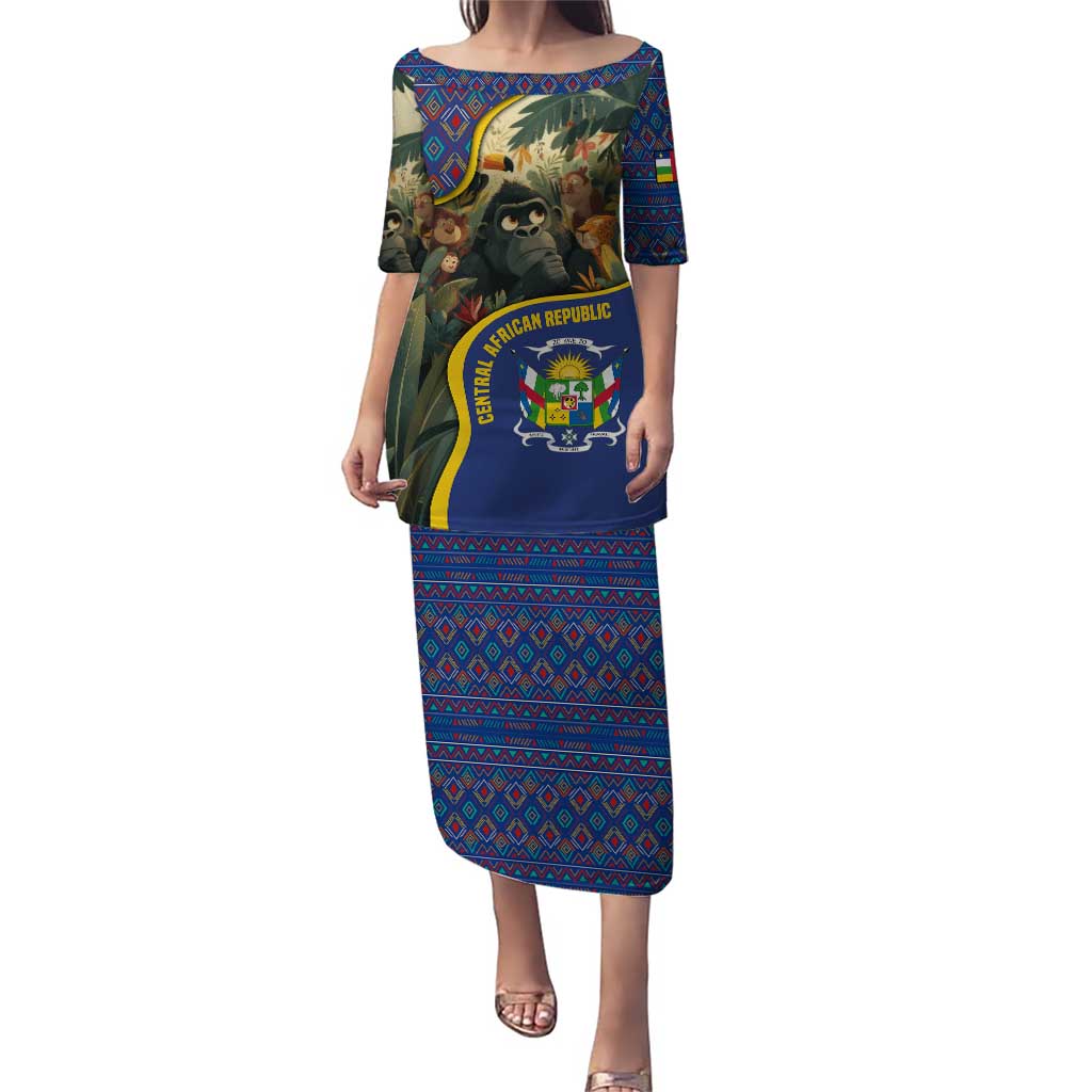 Central African Republic Puletasi with Jungle Animal Design and National Emblem Pattern - Wonder Print Shop