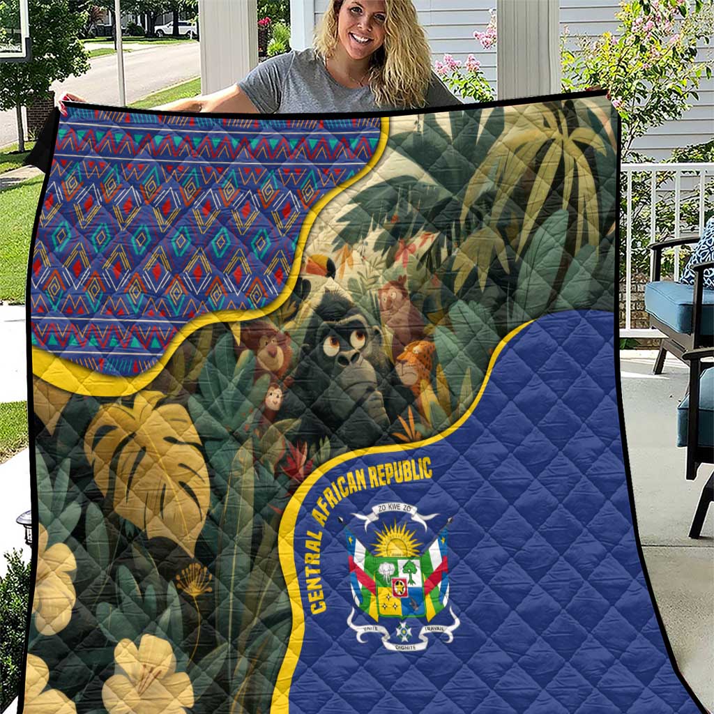 Central African Republic Quilt with Jungle Animal Design and National Emblem Pattern - Wonder Print Shop