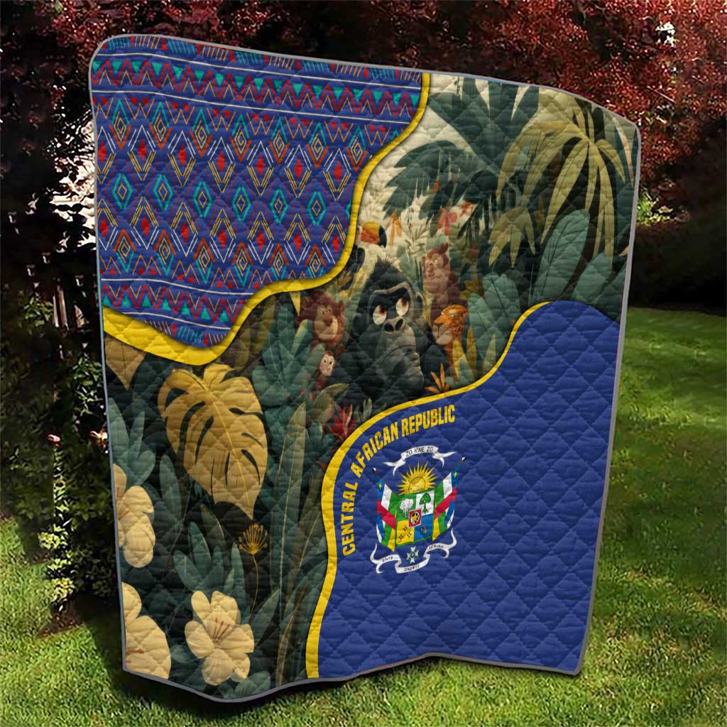 Central African Republic Quilt with Jungle Animal Design and National Emblem Pattern - Wonder Print Shop