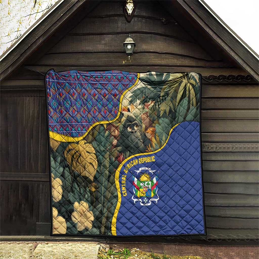 Central African Republic Quilt with Jungle Animal Design and National Emblem Pattern - Wonder Print Shop