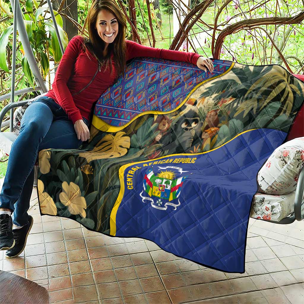 Central African Republic Quilt with Jungle Animal Design and National Emblem Pattern - Wonder Print Shop