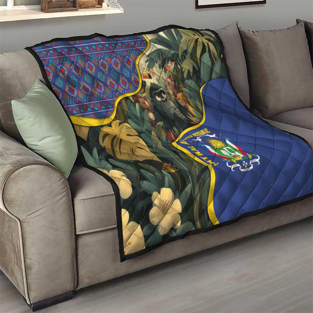 Central African Republic Quilt with Jungle Animal Design and National Emblem Pattern - Wonder Print Shop
