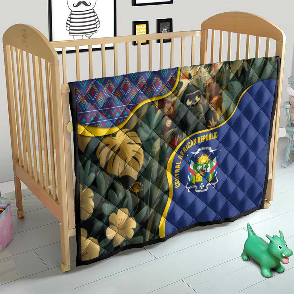 Central African Republic Quilt with Jungle Animal Design and National Emblem Pattern - Wonder Print Shop