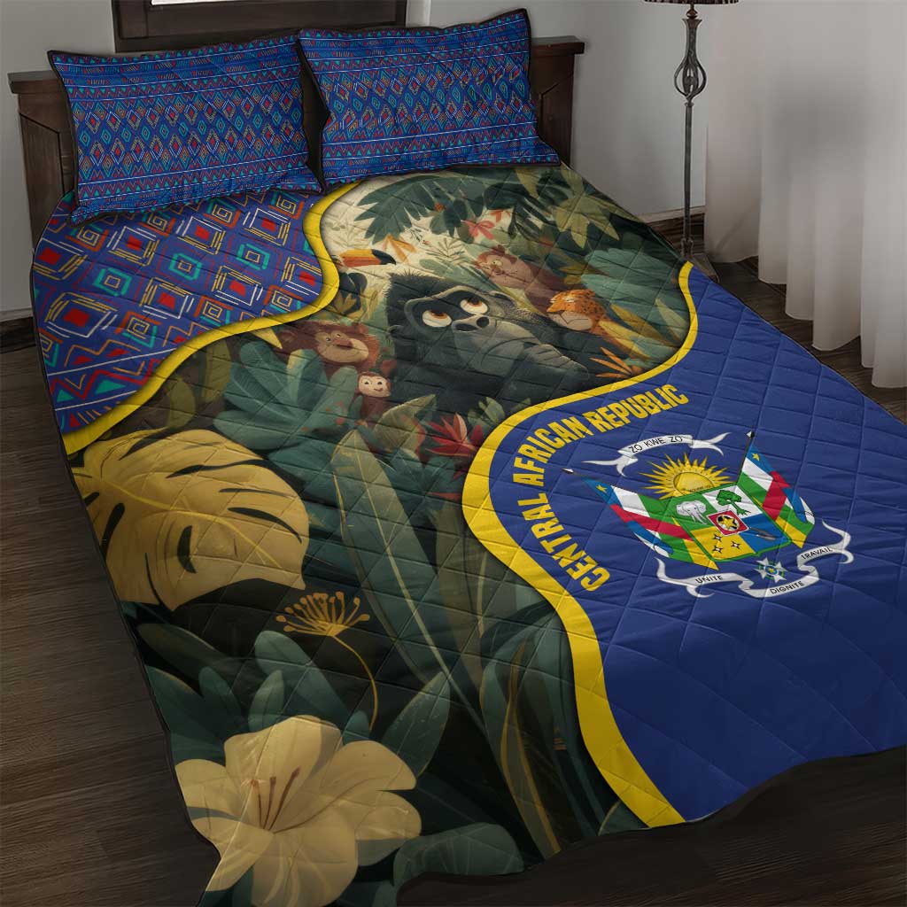 Central African Republic Quilt Bed Set with Jungle Animal Design and National Emblem Pattern - Wonder Print Shop
